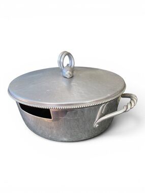 B W Buenilum aluminum serving dish, hammered look, sculptural handle 1930 - 1960